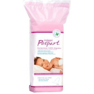INDASEC POSTPART COMPRESAS 100% ALGODÓN NORMAL ALAS 10UDS