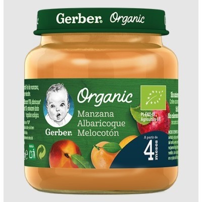GERBER PURÉ MANZANA, ALBARICOQUE Y MELOCOTÓN 125 G +4M