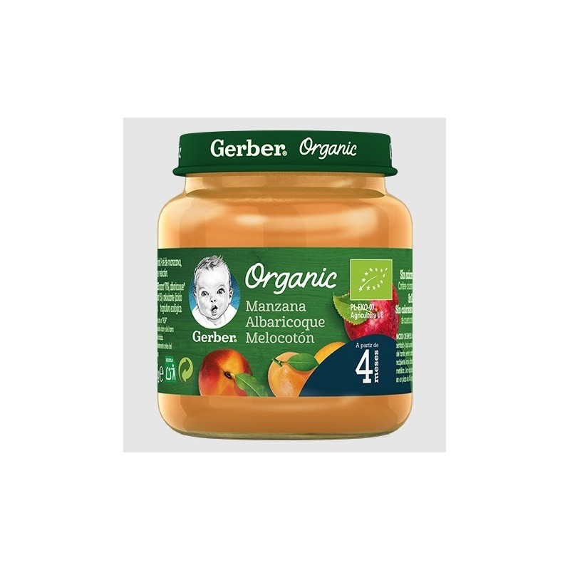 GERBER PURÉ MANZANA, ALBARICOQUE Y MELOCOTÓN 125 G +4M