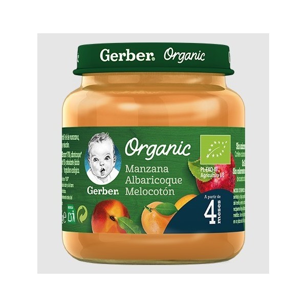 GERBER PURÉ MANZANA, ALBARICOQUE Y MELOCOTÓN 125 G +4M