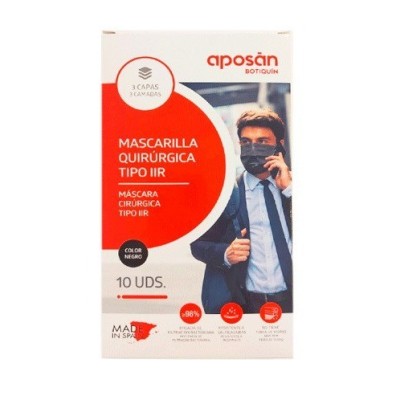 APOSÁN MASCARILLA QUIRÚRGICA TIPO IIR COLOR NEGRO 10UDS