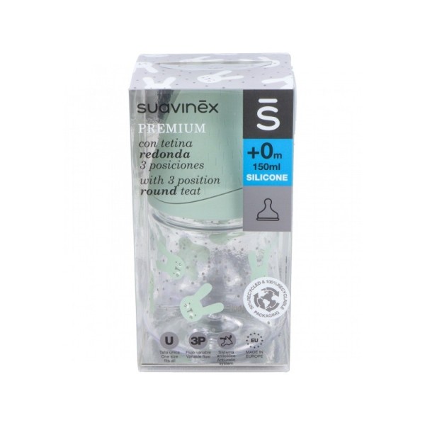 SUAVINEX BIBERÓN TETINA FISIOLÓGICA SILICONA PREMIUM BONHOMIA TALLA S 150ML