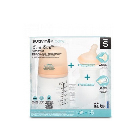 SUAVINEX PACK BIBERÓN ANTICÓLICOS ZEROZERO 180ML TETINA + BOLSA