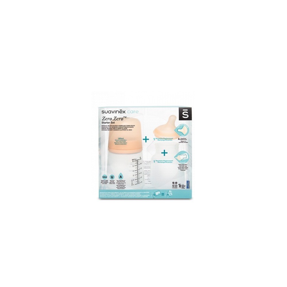 SUAVINEX PACK BIBERÓN ANTICÓLICOS ZEROZERO 180ML TETINA + BOLSA